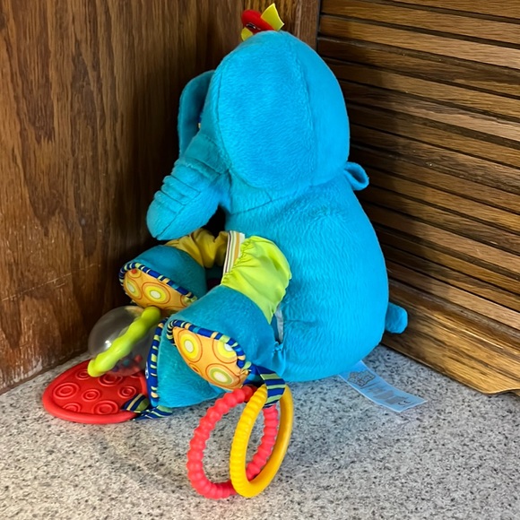 Bright Starts Plush Blue Elephant with Attached Toys Crinkles Rattles - Picture 4 of 9